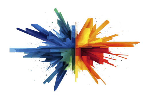 vivace astratto opera d'arte Caratteristiche esplosione di colorato geometrico forme, Compreso blu, rosso, giallo, e verde, la creazione di dinamico e energico visivo effetto png