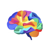 Colorful abstract illustration of human brain, featuring vibrant geometric shapes and spectrum of colors, symbolizing creativity and intelligence png