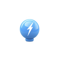 Blue sphere with white lightning bolt symbol in center, representing energy and power. glossy surface reflects light, giving it modern and dynamic appearance png