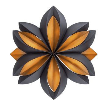 simétrico, resumen flor diseño con metálico oro y oscuro gris pétalos crea sorprendentes visual efecto. intrincado modelo y contrastando colores añadir profundidad y elegancia a obra de arte png