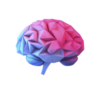 Geometric, colorful brain illustration with blend of pink and blue hues, showcasing modern and abstract design. low poly style adds futuristic and artistic touch png