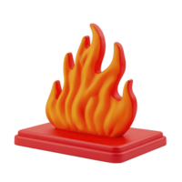 Vibrant 3D illustration of stylized flame on red base, showcasing bright orange and yellow colors. design is bold and eye catching, perfect for creative projects png