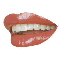 Glossy red lips with bright smile, showcasing white teeth. lips are slightly parted, emphasizing shine and smooth texture. image is isolated on transparent background png