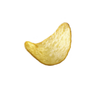 Single crispy potato chip with golden texture and curved shape, isolated on transparency background. chip surface shows light seasoning, highlighting its crunchy appeal png