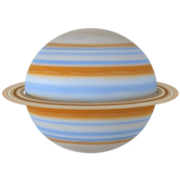 Digitally rendered image of planet resembling Saturn with colorful bands and rings, showcasing blend of blue, orange, and white hues. planet rings are detailed and distinct png