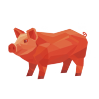 Geometric illustration of pig in vibrant shades of orange and red, showcasing modern and artistic style. polygonal design gives pig unique and abstract appearance png