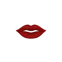 Pair of red lips with textured appearance, resembling embroidery, is centered on transparency background, creating bold and striking visual png