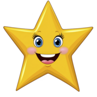 Cheerful yellow star with smiling face and big blue eyes, featuring rosy cheeks and long eyelashes, conveys sense of joy and friendliness png