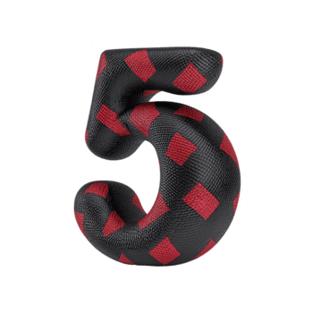 3d número cinco con texturizado negro superficie y rojo a cuadros patrón, creando negrita y moderno diseño. número aparece a ser flotante en contra llanura antecedentes png