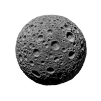 Detailed image of cratered moon surface, showcasing numerous impact craters and rugged terrain, set against transparency background. texture highlights moon geological features png