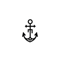 Simple black anchor symbol with crossbar and loop at top, representing stability and strength. design is minimalistic and often used in nautical themes png
