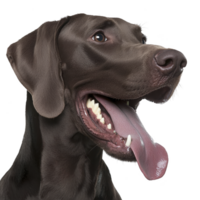 Happy brown dog with its tongue out, showcasing its playful and friendly nature. dog shiny coat and expressive eyes add to its charm, making it endearing pet portrait png