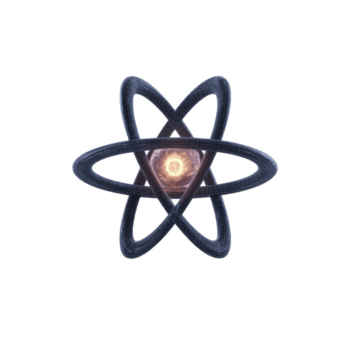 abstrakt representation av atom med lysande kärna och kretsande elektroner, symboliserar vetenskap och energi. design är trogen och dynamisk, frammanande innovation png