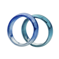 Two intertwined blue rings symbolize unity and connection, featuring glossy finish and smooth texture. rings are set against plain background, highlighting their elegant design png