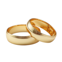 Two elegant gold wedding bands are intertwined, symbolizing love and commitment. polished surface reflects light beautifully, adding touch of sophistication png