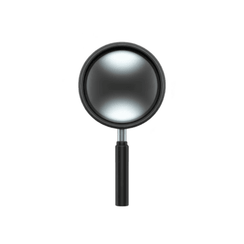 Magnifying glass with black handle and circular lens is shown against transparency background, highlighting its simplicity and functionality png