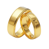 dois brilhante ouro Casamento argolas simbolizar amor e compromisso, refletindo luz belas. suave, polido superfície do argolas acrescenta elegância e atemporalidade para seus Projeto png