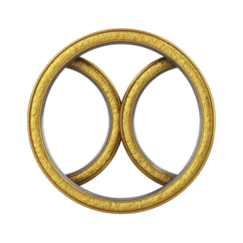 golden kreisförmig Emblem mit zwei sich überschneiden Ringe, Erstellen symmetrisch Design. metallisch Textur und kompliziert Detaillierung geben es elegant und luxuriös Aussehen png