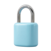 Light blue padlock with shiny metal shackle, symbolizing security and protection, isolated on transparency background. minimalist design emphasizes simplicity and functionality png
