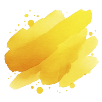 Vibrant yellow watercolor splash with textured brush strokes and scattered dots creates lively and artistic background. Perfect for creative projects and design elements png