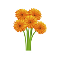 Vibrant bouquet of orange gerbera daisies with lush green stems, beautifully arranged to convey sense of joy and warmth. bright petals create cheerful and lively atmosphere png