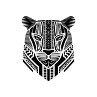 Stylized geometric tiger head illustration features intricate line patterns and symmetrical design, creating modern and artistic representation of majestic animal png