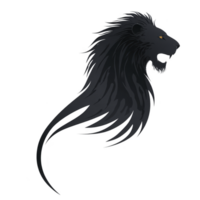 Stylized illustration of lion head with flowing mane, resembling brushstroke, is depicted in minimalist design. lion fierce expression and dynamic lines convey strength and elegance png