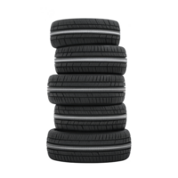 Stack of four black car tires with visible tread pattern, arranged vertically against transparency background. tires are new and clean, suitable for various vehicles png