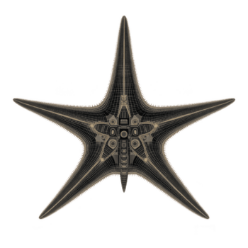 digital ilustração do estrelas do mar com intrincado geométrico padrões e metálico textura, exibindo mistura do natureza e tecnologia. Projeto é simétrico e futurista png