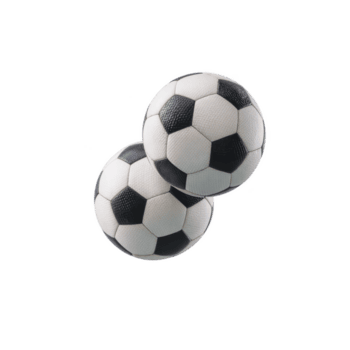 dois Preto e branco futebol bolas estão flutuando contra avião fundo, exibindo seus clássico hexagonal padronizar. imagem captura essência do Esportes e lazer png