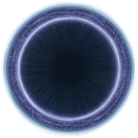 Mesmerizing circular digital design features glowing blue and white ring with intricate patterns and dark center, evoking sense of futuristic technology and cosmic wonder png