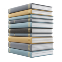 Stack of hardcover books with various colored covers, including blue, gray, and beige, is neatly arranged. books are aligned, showcasing their spines and pages, evoking sense of knowledge png