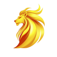 Stylized golden lion head with flowing mane, symbolizing strength and elegance. design features smooth curves and gradient of yellow to orange, creating dynamic and majestic appearance png