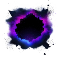 Vibrant cosmic explosion of purple and blue hues creates mesmerizing abstract design, resembling nebula with splattered paint effects. dynamic colors evoke sense of wonder and creativity png