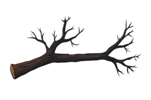 Detailed illustration of fallen tree branch with multiple twigs and textured bark surface, set against plain background. branch appears dry and weathered, evoking sense of nature resilience png