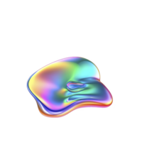 Vibrant, abstract 3D shape with smooth, fluid form and rainbow gradient surface, resembling liquid metal or iridescent blob, set against plain background png