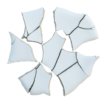 quebrado branco cerâmico peças arranjado dentro circular padronizar em avião fundo, exibindo rachaduras e irregular arestas. imagem transmite sentido do fragilidade e imperfeição png