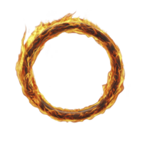 Fiery ring of flames forms perfect circle against transparent background, creating dynamic and intense visual effect. bright orange and yellow hues of fire convey energy and power png