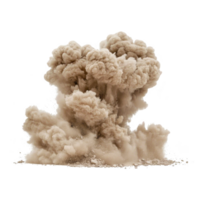 Dramatic explosion with billowing smoke and debris creates powerful visual impact. cloud of dust and particles rises energetically, suggesting dynamic and intense event png