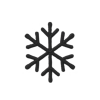 Simple black snowflake icon with symmetrical design, representing winter and cold weather. snowflake has six branches, each with smaller offshoots, creating classic and minimalistic look png