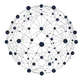 complesso Rete di interconnesso nodi le forme sferico struttura, illustrare ragnatela di connessioni e relazioni. buio nodi e Linee creare senso di profondità e complicazione png