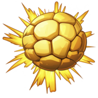 Vibrant, cartoon style golden explosion with spherical center and dynamic yellow rays radiating outward, creating sense of energy and impact png