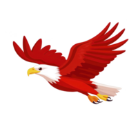 Vibrant red eagle with outstretched wings soars gracefully through air, showcasing its majestic presence and dynamic movement. illustration captures essence of freedom and strength png