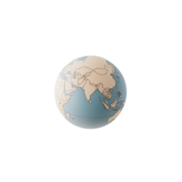Globe displaying map of Asia, highlighting countries with clear borders and muted color palette. globe is set against plain background, emphasizing its spherical shape png