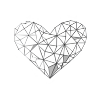 Geometric heart design with faceted, polygonal structure in black and white, creating modern and abstract appearance. intricate lines and shapes form unique artistic representation png