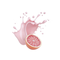 Fresh grapefruit half is splashed with pink liquid, creating vibrant and refreshing scene. dynamic splash adds energy and highlights fruit juicy texture png