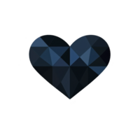 Geometric heart design featuring shades of blue and black, creating modern and abstract appearance. angular shapes form unique and artistic representation of heart png