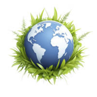 Blue and white globe surrounded by vibrant green leaves symbolizes environmental conservation and global sustainability. image conveys sense of harmony and ecological balance png