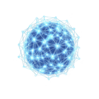 Glowing blue sphere is interconnected with network of bright lines and nodes, resembling digital or technological concept. image conveys sense of connectivity and innovation png