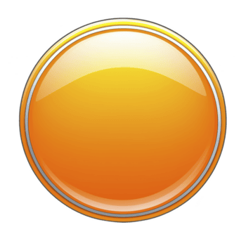 skinande, orange, glansig knapp med reflekterande yta och cirkulär form, isolerat på genomskinlighet bakgrund. knapp har ljus, vibrerande utseende png